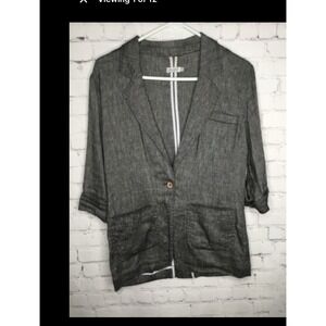 Lark & Wolff Linen Top Blazer Gray Jacket 3/4 Sleeve Pockets size M